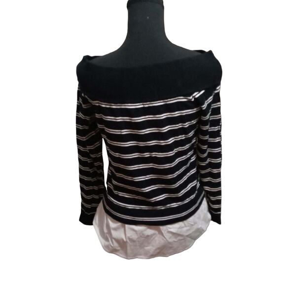 INC International Concepts B/W Striped Off Shoulder Layered Sweater Shirt, Sz L - Picture 7 of 10
